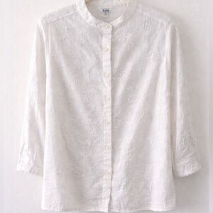 White Embroidered Button Front Blouse | Lightweight Boho Top